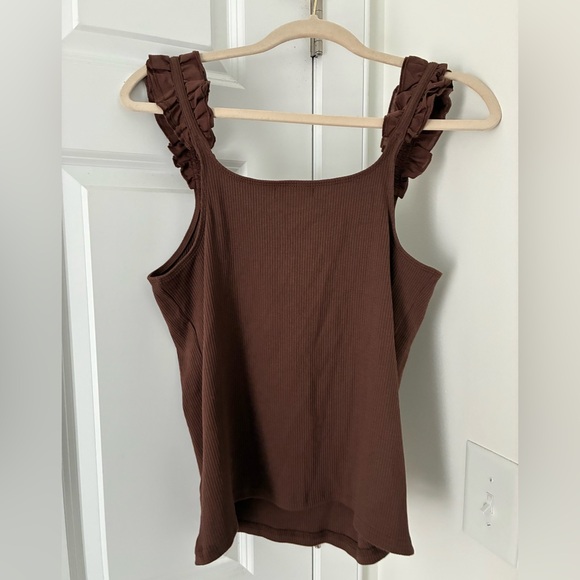 NEW! J. Crew Reimagined Chocolate Brown Ruffle Strap Tank Top Large - Picture 5 of 5